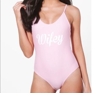 Boohoo Wifey Swimsuit Size 10 Pink